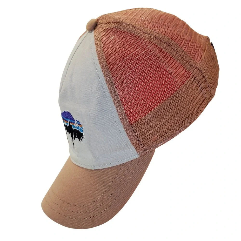 Patagonia Fitz Roy Bison Trucker Hat Tan Beige Mesh‎ Snapback Cap All Size